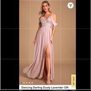 Lulus Dancing Darling Dusty lavender off shoulder bridesmaids dress